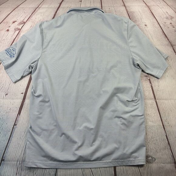 Criquet Polo Shirt Mens Medium Blue Striped Stretch Performance Golf Logo - Picture 10 of 10